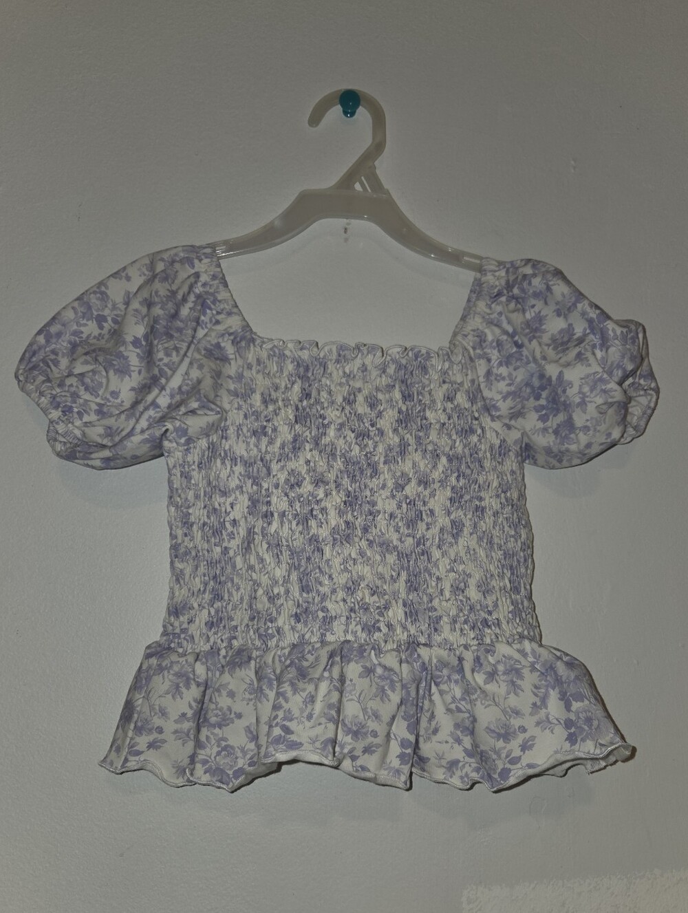 Cheeky Plum Lavender Floral Smocked Puff-Sleeve Crop Top 6Y